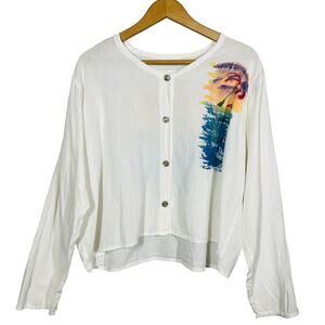 Vintage Sloop Jones Hand Painted Button Up Shirt Resort Linen White LS Waist- M